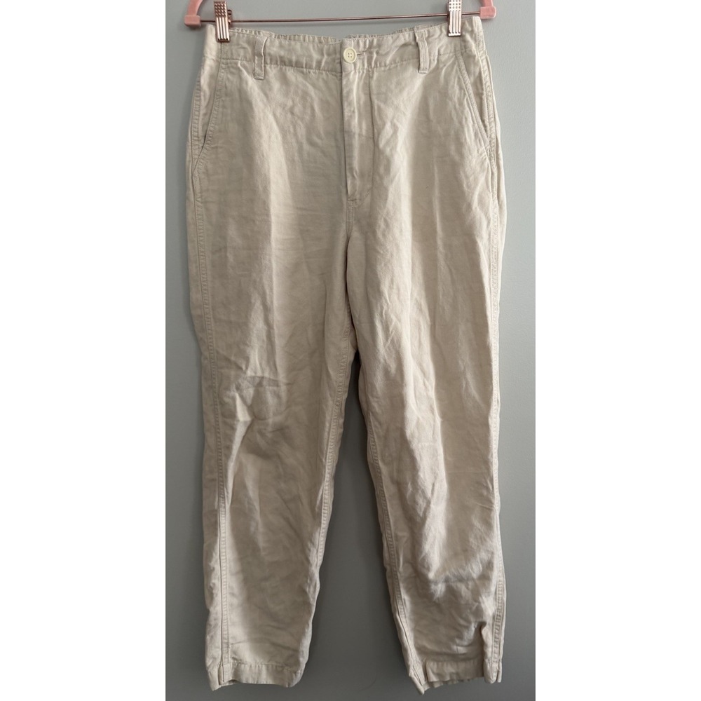 Alex Mill Tan Linen Blend Field Pants Elastic Back Khaki Trousers Women's Size 6